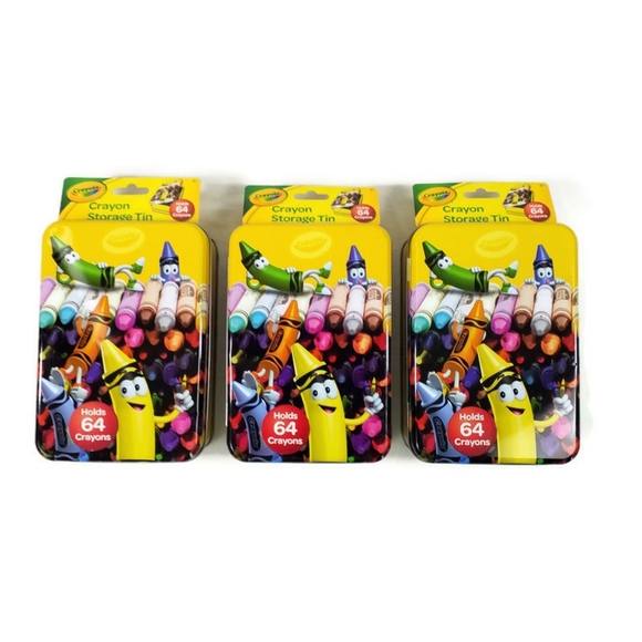 Crayola Yellow Tin Metal Multi-Color Multi-Print Crayon Storage Box-3 Piece Set - Picture 1 of 7